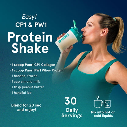 Puori Pure Collagen Peptides Powder, Unflavored - 10g of Grass-Fed Hydrolyzed Bovine Collagen Supports Skin Health, Hair & Nail Strength, Joint Pain & Mobility Support - 30 Servings - Maple Wellness Supplements