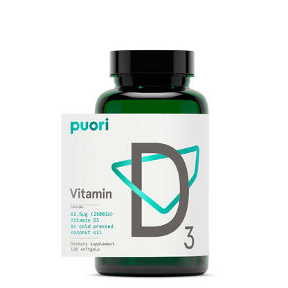 Puori Vitamin D3 Softgels, 2500 IU (62.5 mcg) - Fast Absorbing Vitamin D3 Supplements for Immune System Support, Bone Health & Density and Healthy Muscle Functions - Non-GMO & Gluten-Free - 120 Count - Maple Wellness Supplements