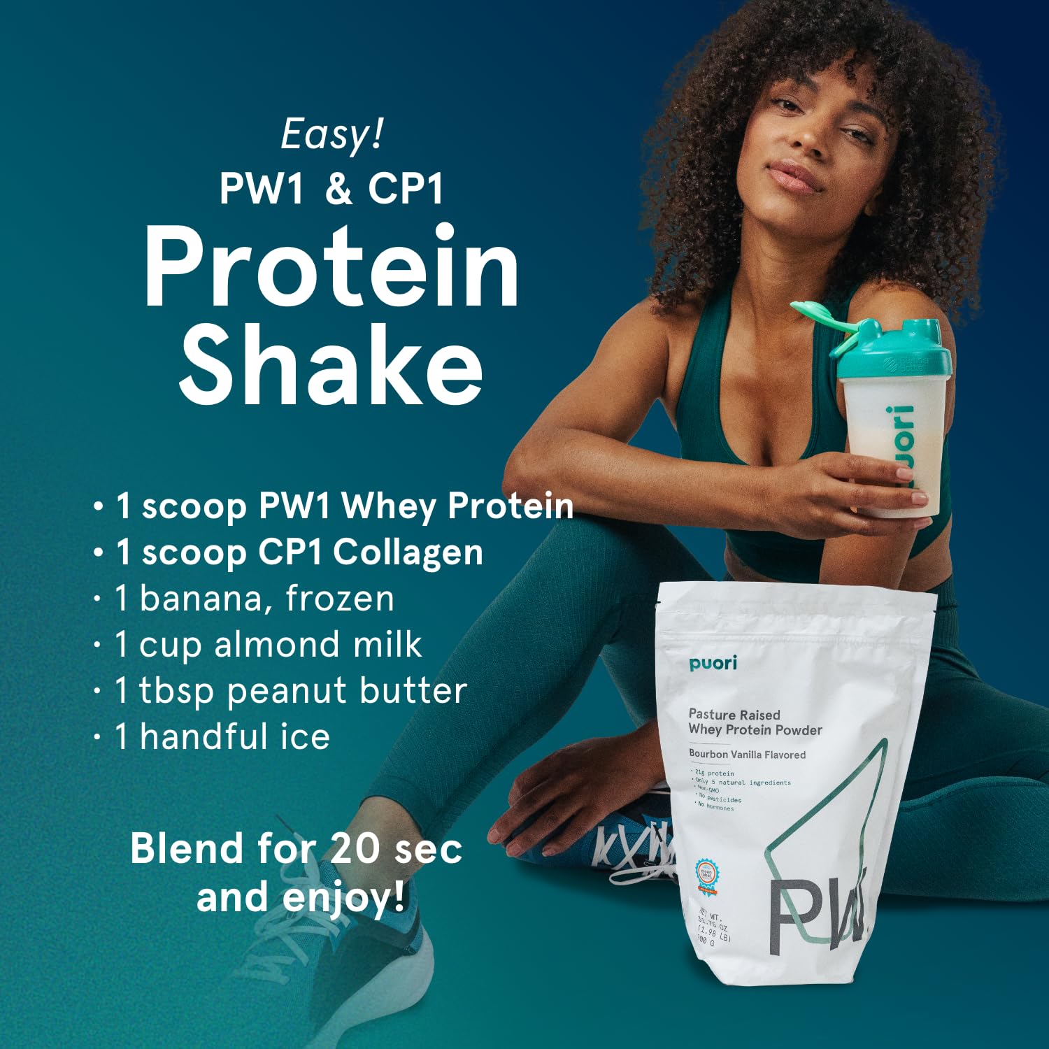 Puori Whey Protein Powder, Bourbon Vanilla - PW1 Pasture-Raised, Grass-Fed Whey Protein Powder Drink Mix containing BCAA Amino Acids - Post-Workout Supplement - Maple Wellness Supplements
