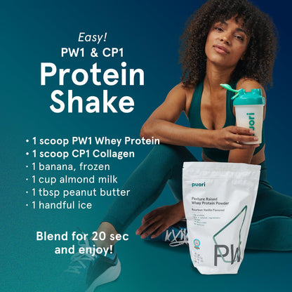 Puori Whey Protein Powder, Bourbon Vanilla - PW1 Pasture-Raised, Grass-Fed Whey Protein Powder Drink Mix containing BCAA Amino Acids - Post-Workout Supplement - Maple Wellness Supplements