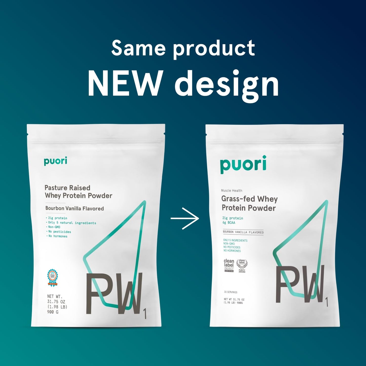 Puori Whey Protein Powder, Bourbon Vanilla - PW1 Pasture-Raised, Grass-Fed Whey Protein Powder Drink Mix containing BCAA Amino Acids - Post-Workout Supplement - Maple Wellness Supplements
