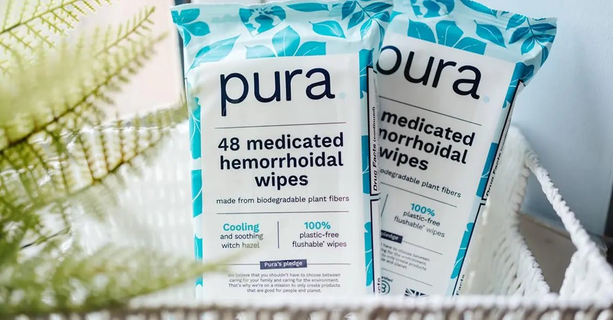 Pura Flushable Hemorrhoid Wipes XL, 48 Count, Medicated with Cooling Witch Hazel, Aloe & Coconut Oil, Fast Relief, Fragrance-Free, 100% Plastic-Free - Maple Wellness Supplements