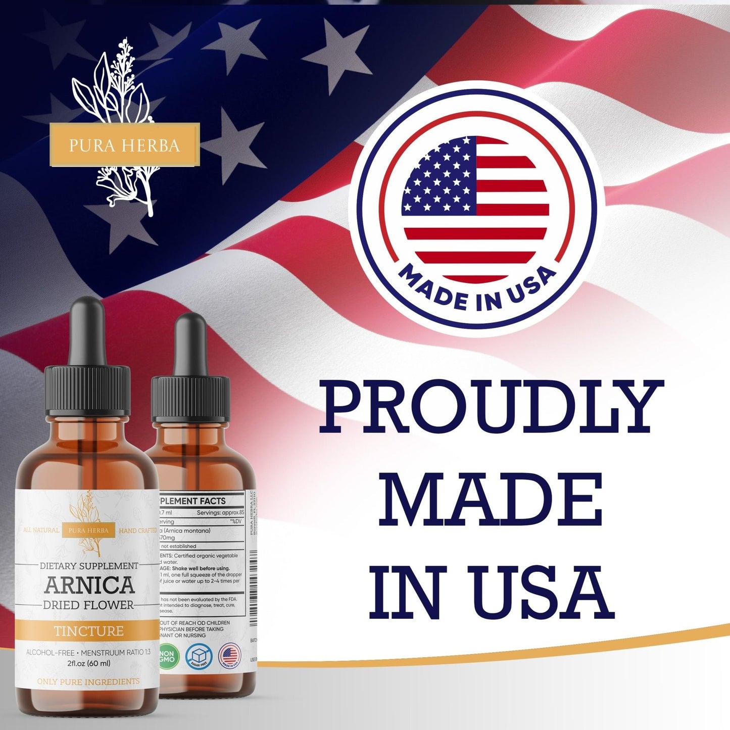 Pura Herba Arnica Liquid Extract – Alcohol-Free, Vegan, Supports Muscle Recovery & Joint Comfort, Fast-Absorbing Tincture, Made in USA – 2 Fl Oz - Maple Wellness Supplements