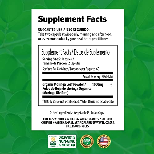 PURA VIDA Moringa Capsules Single Origin Moringa Powder Organic. Moringa Leaf - Maple Wellness Supplements