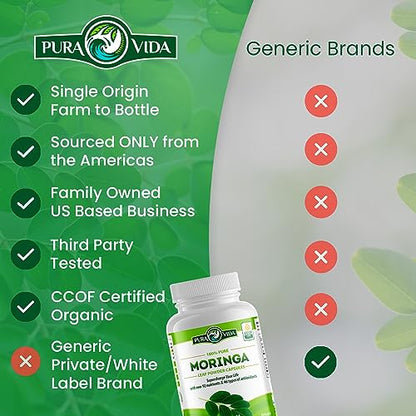 PURA VIDA Moringa Capsules Single Origin Moringa Powder Organic. Moringa Leaf - Maple Wellness Supplements