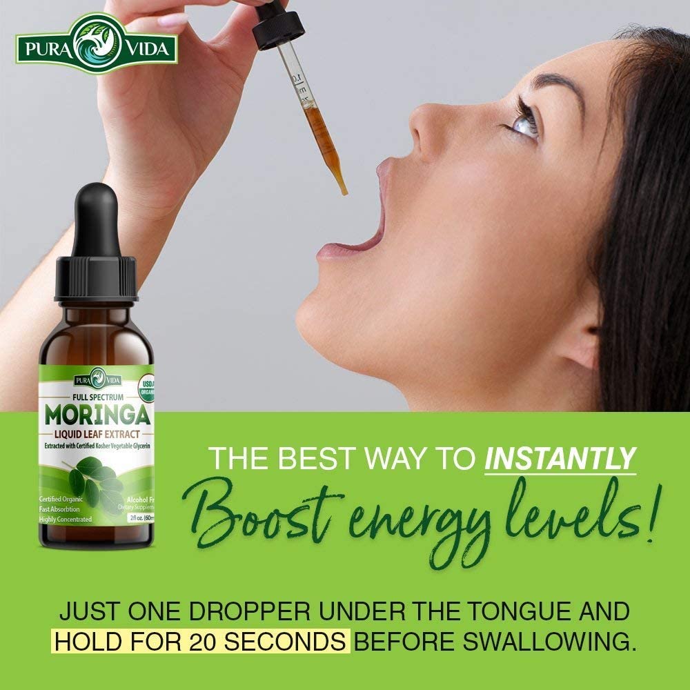 PURA VIDA MORINGA Leaf Extract Liquid Drops - USDA Organic Certified - Highly Purified, Bioavailable & Faster Absorption than Moringa Powder or Capsules - Maple Wellness Supplements