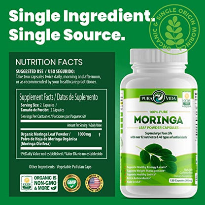 PURA VIDA MORINGA Moringa Capsules Single Origin Organic Moringa Powder. Moringa - Maple Wellness Supplements