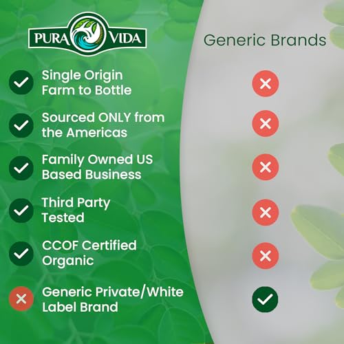 PURA VIDA MORINGA Moringa Powder Organic Single Origin - Premium 100% Leaf Powder - Maple Wellness Supplements