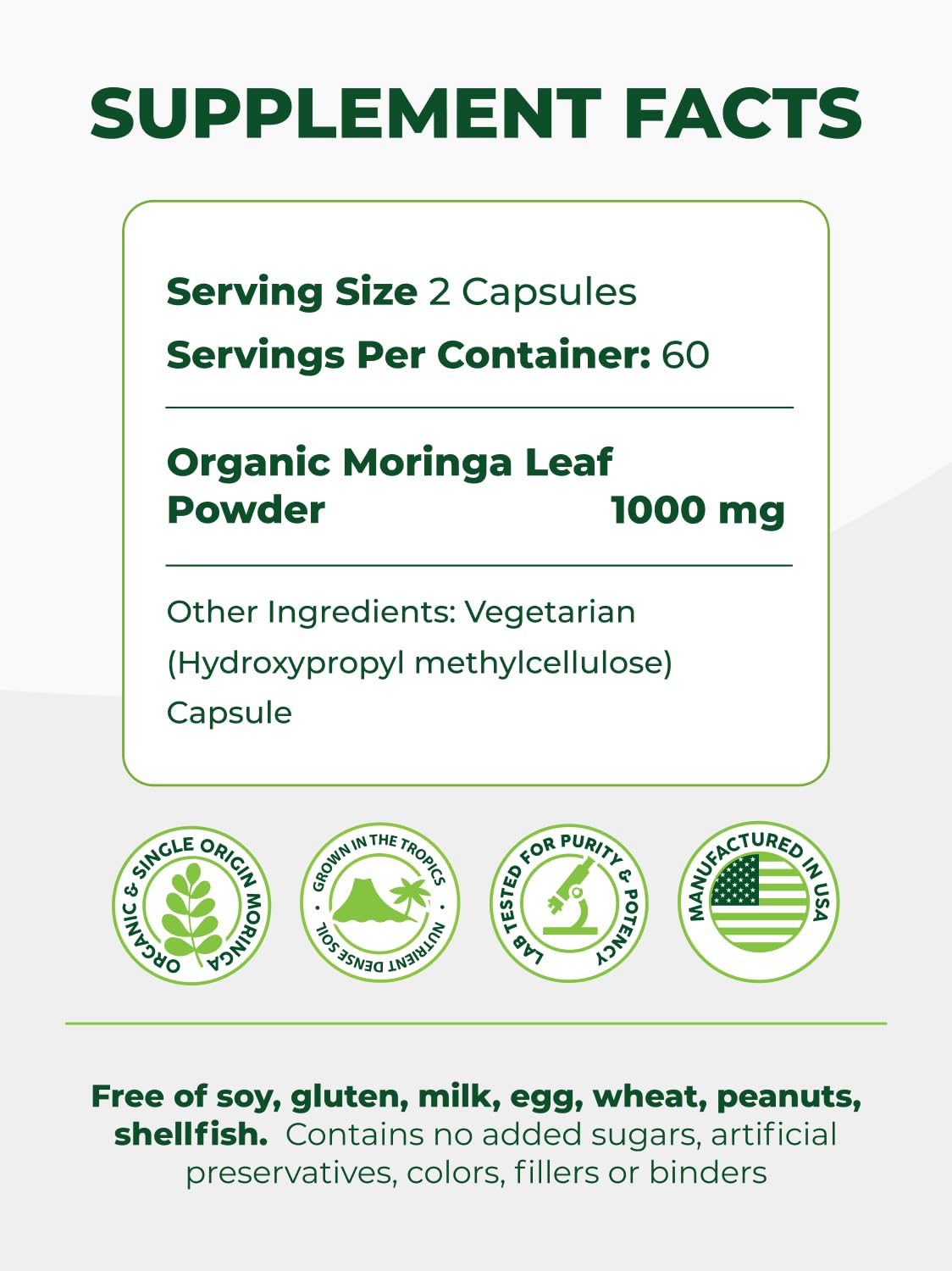 PURA VIDA MORINGA Organic Moringa Capsules, Pure Moringa Leaf Powder Single Origin for Energy, Metabolism & Immune Support - Maple Wellness Supplements