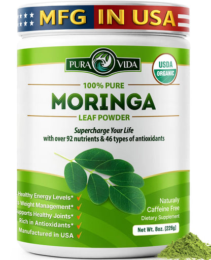 PURA VIDA MORINGA Organic Moringa Powder, Premium 100% Leaf Powder Single Origin - USDA Organic Moringa Oleifera Leaf - Maple Wellness Supplements