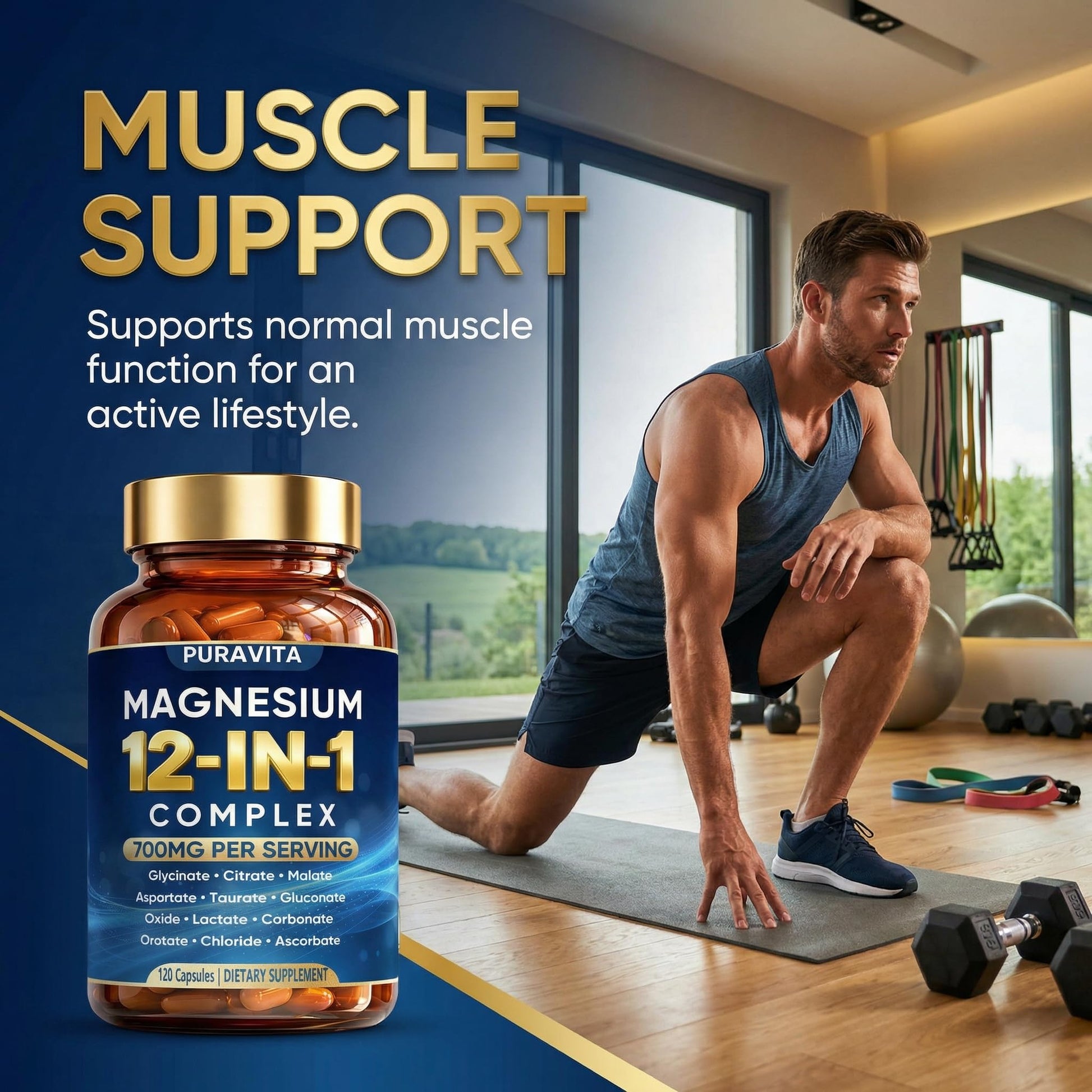 Puravita 12 in 1 Magnesium Complex Capsules - 700mg High Absorption Blend with Glycinate, Citrate, Malate, Oxide & Taurate. Supports Muscle Function, Nerve Health & Relaxation - 120 Capsules (1) - Maple Wellness Supplements