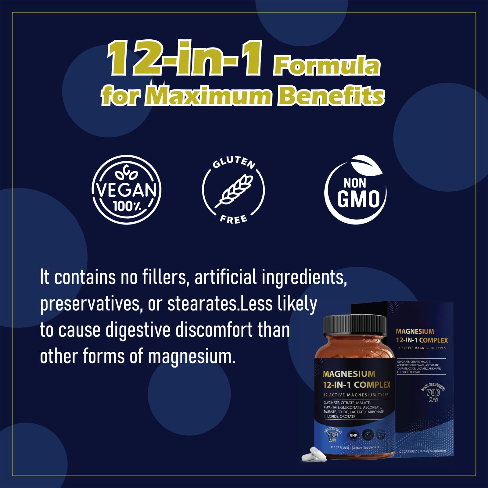 Puravita Magnesium Complex 700mg 12 in 1 Magnesium Supplement with Glycinate, Citrate, Malate & More | Easy Absorption, Energy Support, Vegan & Non-GMO | 120 Capsules (1pc) - Maple Wellness Supplements