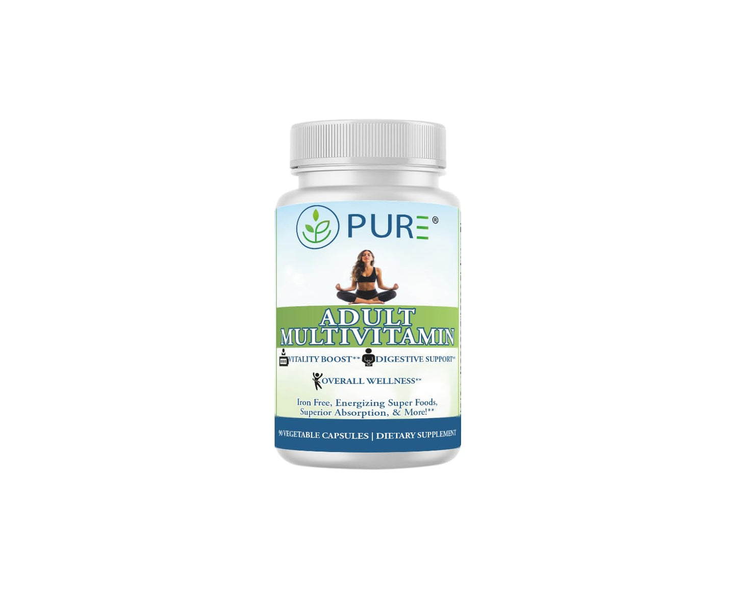 PURE Adult Multivitamin with Vitamins A, C, D3, B12, Minerals, Digestive Enzymes, 90 Capsules, 30 Servings - Maple Wellness Supplements