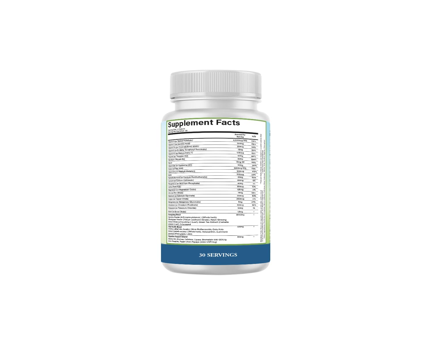 PURE Adult Multivitamin with Vitamins A, C, D3, B12, Minerals, Digestive Enzymes, 90 Capsules, 30 Servings - Maple Wellness Supplements