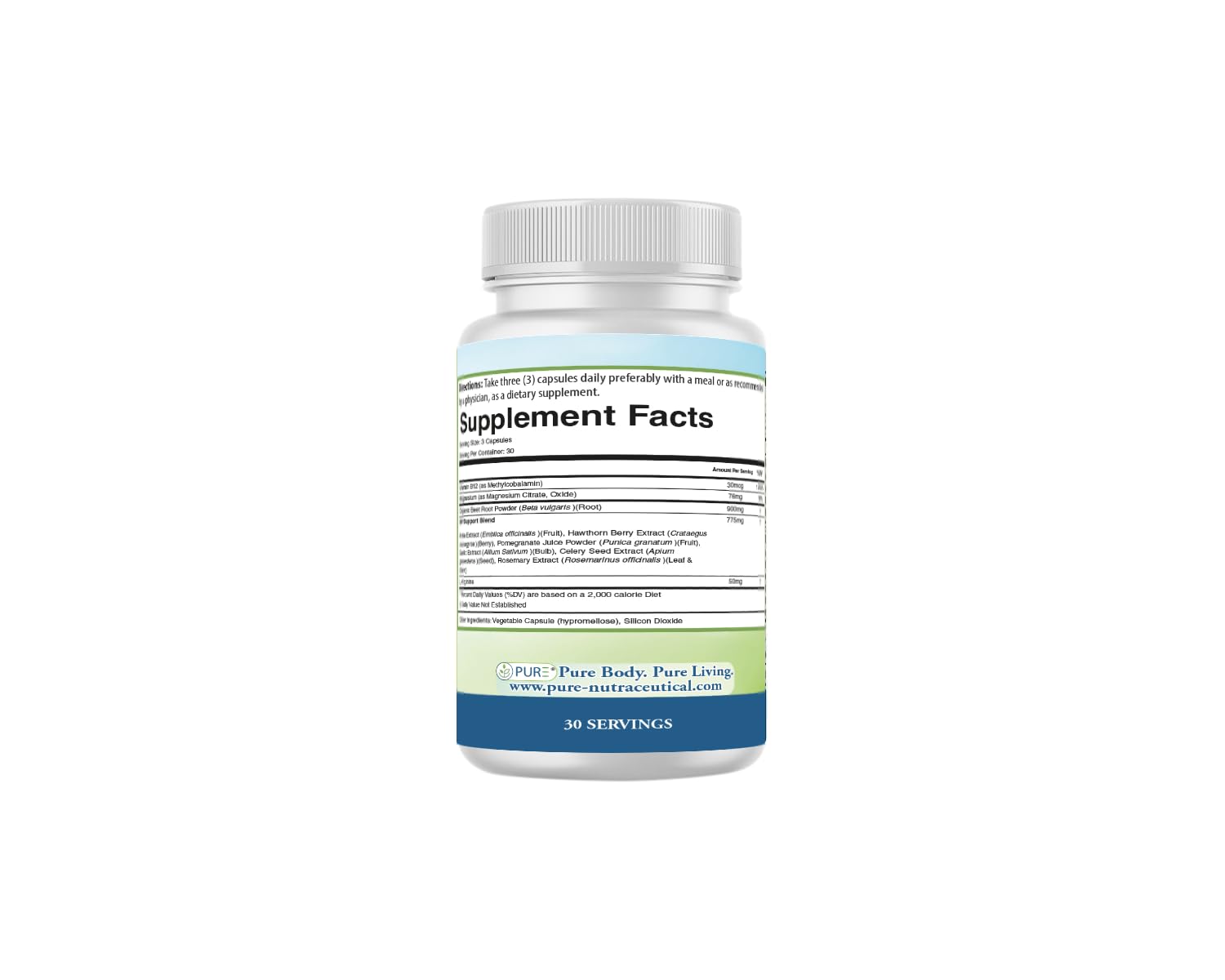 PURE® Beets+ Organic Beet Root Capsules - 900mg - 90 Count, 30 Servings - Blood Pressure & Circulation Support Supplement - with L-Arginine, Hawthorn Berry & B12 - Cardiovascular Health - Made in USA - Maple Wellness Supplements