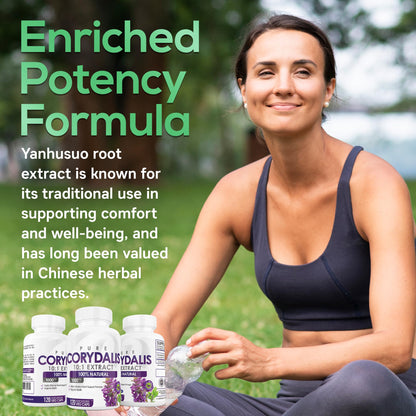 Pure Corydalis Root Extract Capsule - 1000mg Strength, 10:1 Corydalis Yanhusuo Extract, Natural Relief, Long Lasting, 100% Vegetarian, 60 Servings, 120 Count - Maple Wellness Supplements