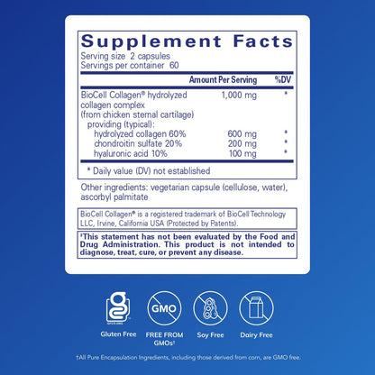 Pure Encapsulations Collagen JS - Skin & Joint Health* - 1,000 mg Hydrolyzed Biocell Collagen - Gluten Free & Non-GMO - 120 Capsules - Maple Wellness Supplements