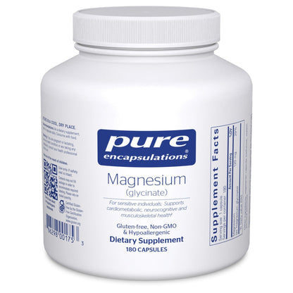 Pure Encapsulations Magnesium (Glycinate) - Supplement to Support Stress Relief, Sleep, Heart Health, Nerves, Muscles, and Metabolism* - with Magnesium Glycinate - 180 Capsules - Maple Wellness Supplements