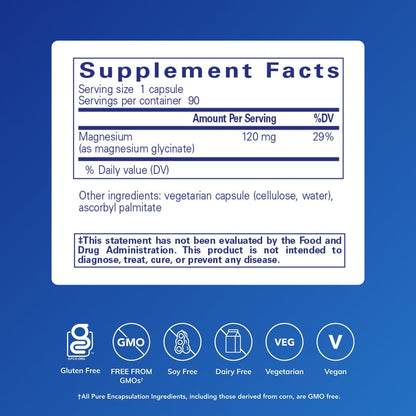 Pure Encapsulations Magnesium (Glycinate) - Supplement to Support Stress Relief, Sleep, Heart Health, Nerves, Muscles, and Metabolism* - with Magnesium Glycinate - 90 Capsules - Maple Wellness Supplements
