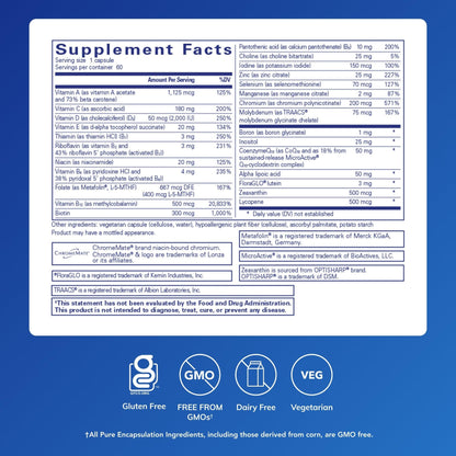 Pure Encapsulations O.N.E. Multivitamin - Once Daily Multivitamin with Antioxidant Complex Metafolin, CoQ10, and Lutein to Support Vision, Cognitive Function, and Cellular Health* - 60 Capsules - Maple Wellness Supplements