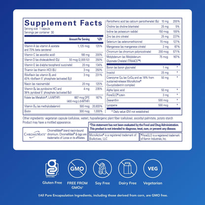 Pure Encapsulations O.N.E. Multivitamin - Once Daily Multivitamin with Antioxidant Complex Metafolin, CoQ10, and Lutein to Support Vision, Cognitive Function, and Cellular Health* - 30 Capsules - Maple Wellness Supplements