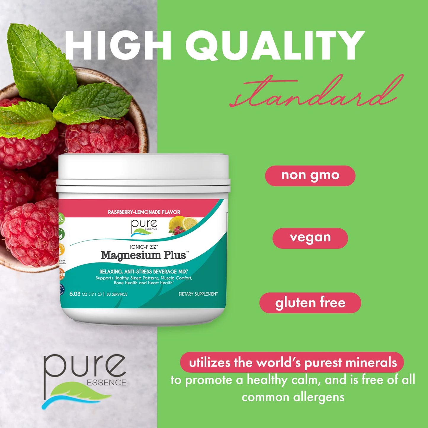 Pure Essence Labs Ionic Fizz Magnesium Plus, Anti-Stress Supplement Drink Powder, Gluten Free and Non-GMO Magnesium Powder - Maple Wellness Supplements