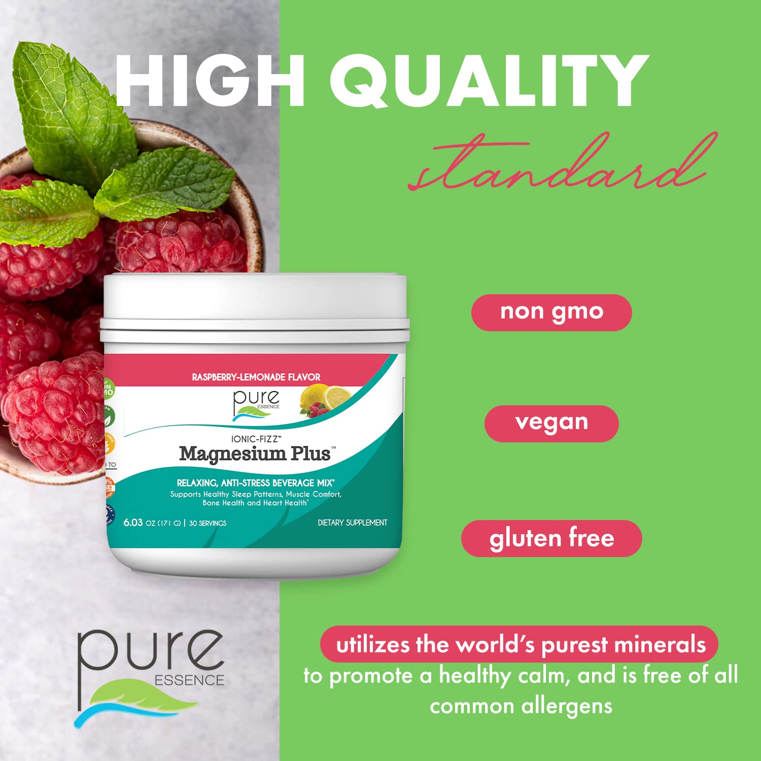 Pure Essence Labs Ionic Fizz Magnesium Plus, Anti-Stress Supplement Drink Powder, Gluten Free and Non-GMO Magnesium Powder - Maple Wellness Supplements