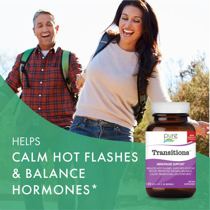 Pure Essence Labs Transitions Vitamins for Women, Natural Menopause Relief Supplement to Promote Hormone Balance, Reduce Hot Flashes, Mood Swings & Night Sweats, 60 Capsules - Maple Wellness Supplements
