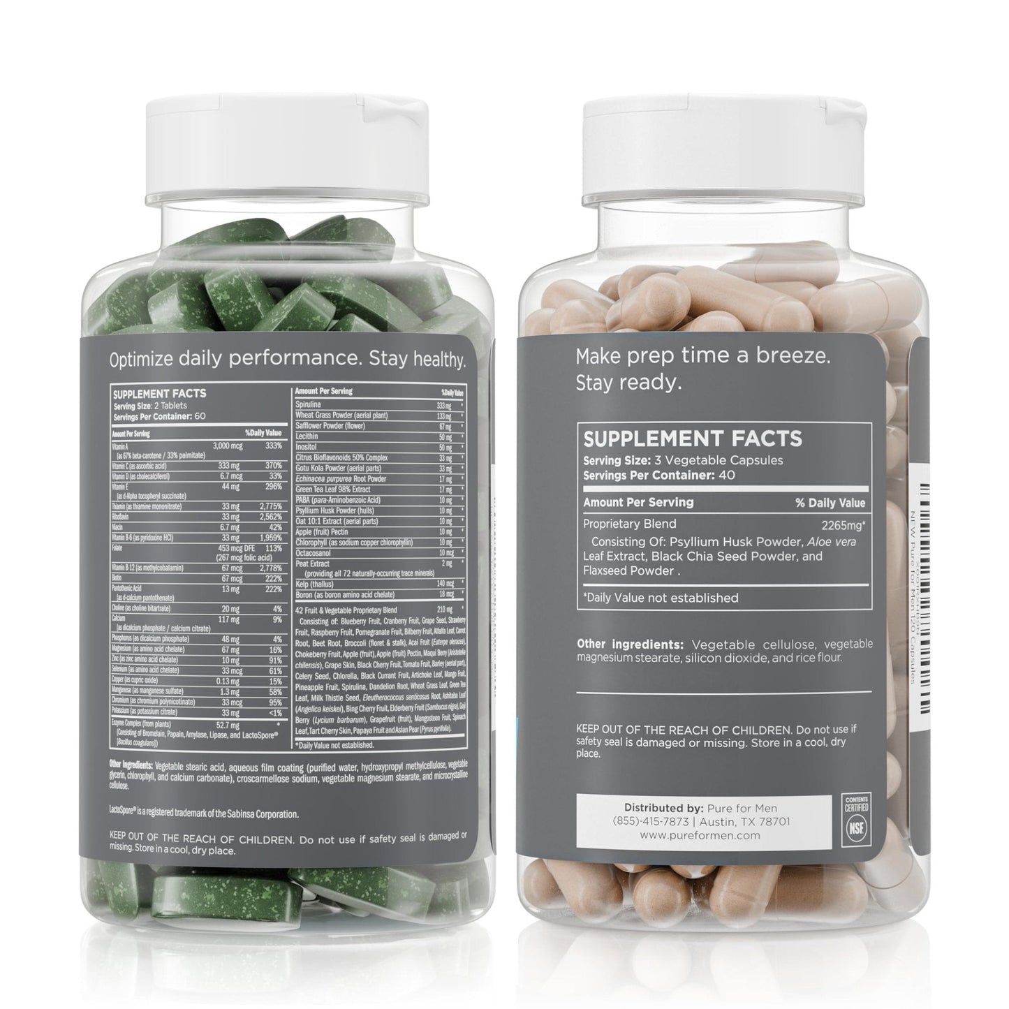 Pure for Men Original Stay Ready Fiber Supplement (120 Capsules) + Vegan Multivitamin (120 Capsules) - Maple Wellness Supplements