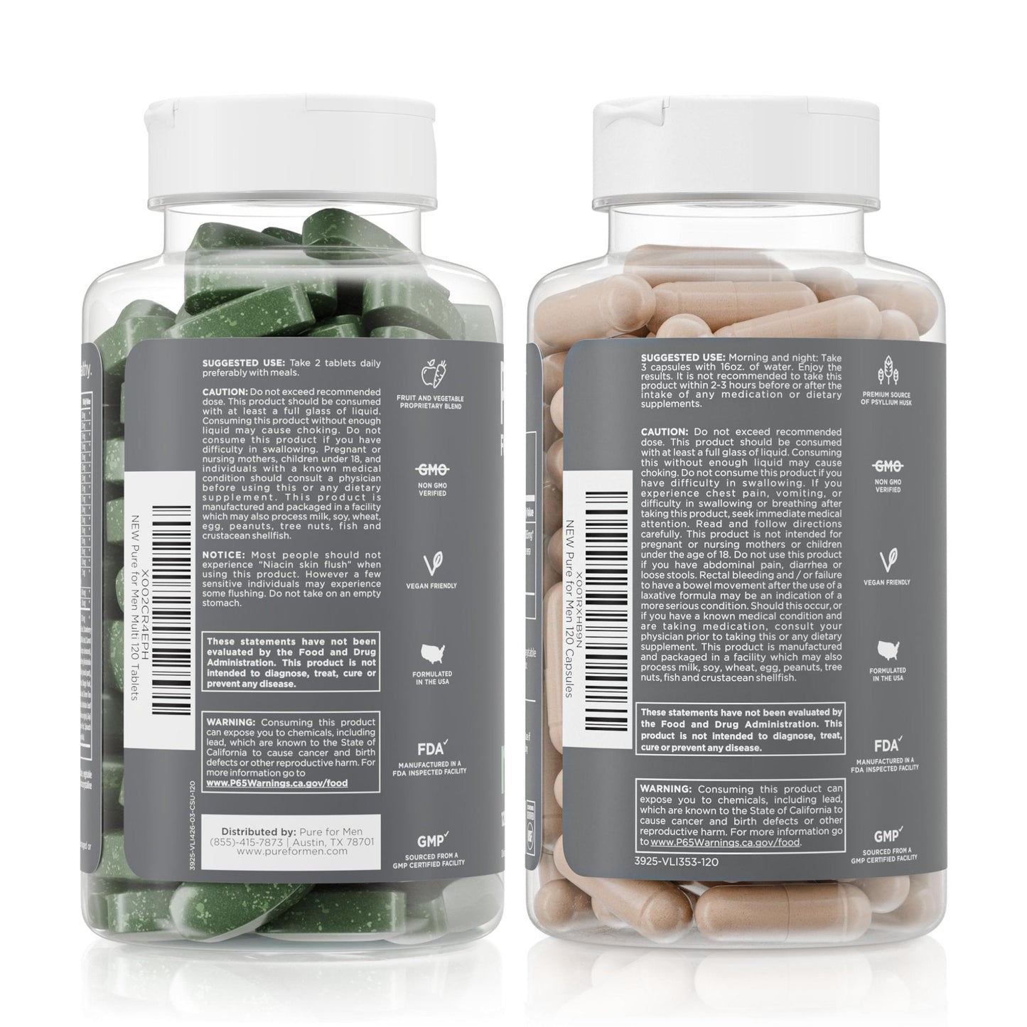 Pure for Men Original Stay Ready Fiber Supplement (120 Capsules) + Vegan Multivitamin (120 Capsules) - Maple Wellness Supplements
