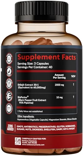 Pure Himalayan Shilajit Capsules Supplement (60,000mg+ Absorption Enhancer+50% - Maple Wellness Supplements