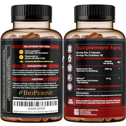 Pure Himalayan Shilajit Capsules Supplement (60,000mg+ Absorption Enhancer+50% - Maple Wellness Supplements