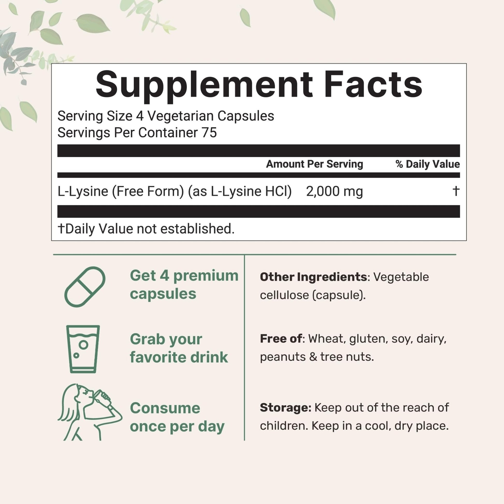 Pure L-Lysine 2,000mg, 300 Veggie Capsules | Maximum Potency, Easily Absorbed, Free Form | Essential Amino Acid for Collagen, Lip, & Immune Support - Maple Wellness Supplements
