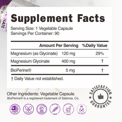 Pure Magnesium Glycinate 400mg - 5X Higher Absorption - Support Stress Relief, Sleep, Bone Health - 100% Chelated - Pure Magnesium Supplement - Maple Wellness Supplements