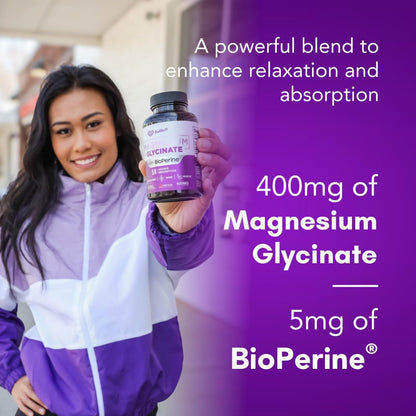 Pure Magnesium Glycinate 400mg - 5X Higher Absorption - Support Stress Relief, Sleep, Bone Health - 100% Chelated - Pure Magnesium Supplement - Maple Wellness Supplements