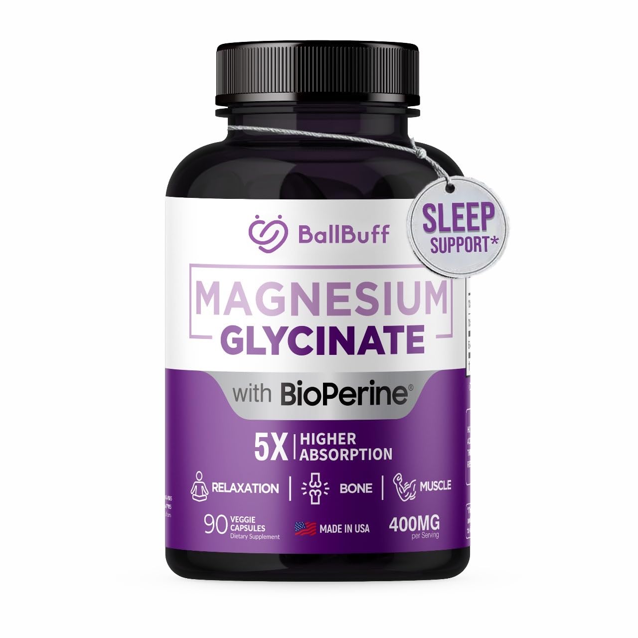 Pure Magnesium Glycinate 400mg - 5X Higher Absorption - Support Stress Relief, Sleep, Bone Health - 100% Chelated - Pure Magnesium Supplement - Maple Wellness Supplements