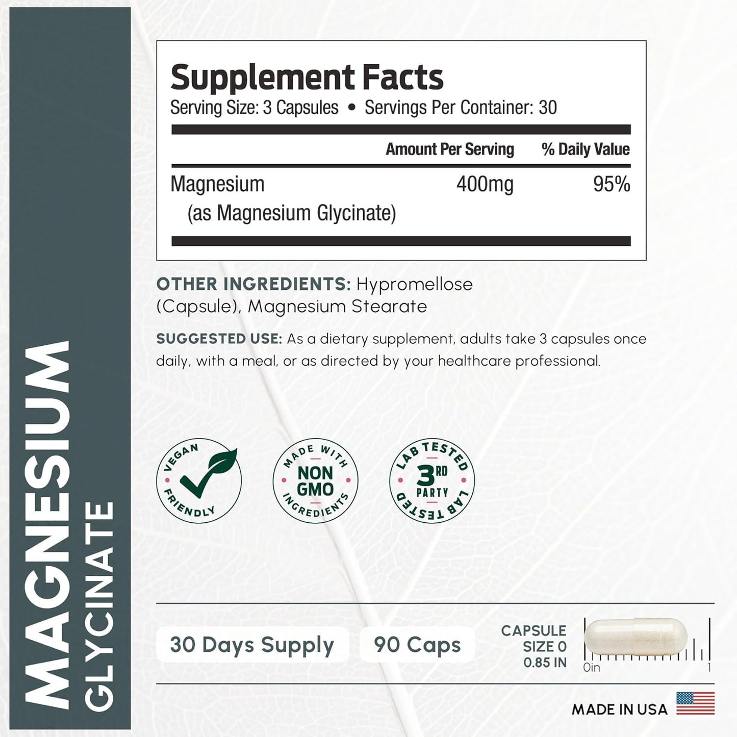 Pure Magnesium Glycinate 400mg Serving - High Absorption Magnesium Glycinate - Mag Bisglycinate for Stress, Bones, Muscles, Nerves, - Maple Wellness Supplements