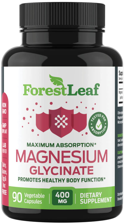Pure Magnesium Glycinate 400mg Serving - High Absorption Magnesium Glycinate - Mag Bisglycinate for Stress, Bones, Muscles, Nerves, - Maple Wellness Supplements