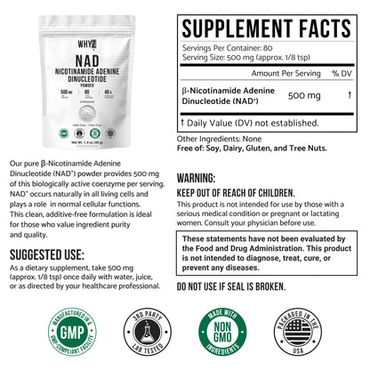 Pure NAD Powder Nicotinamide Adenine Dinucleotide Supplement Unflavored and Gluten-Free Premium Pure NAD Powder for Daily Wellness and Nutrition Support, 40g - Maple Wellness Supplements