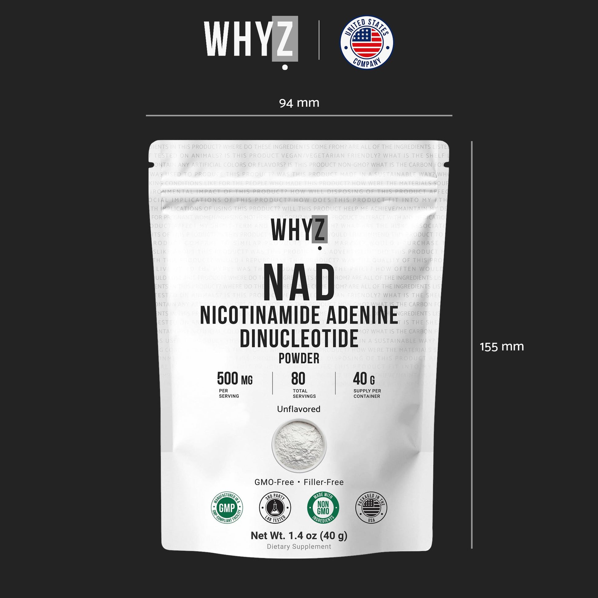 Pure NAD Powder Nicotinamide Adenine Dinucleotide Supplement Unflavored and Gluten-Free Premium Pure NAD Powder for Daily Wellness and Nutrition Support, 40g - Maple Wellness Supplements