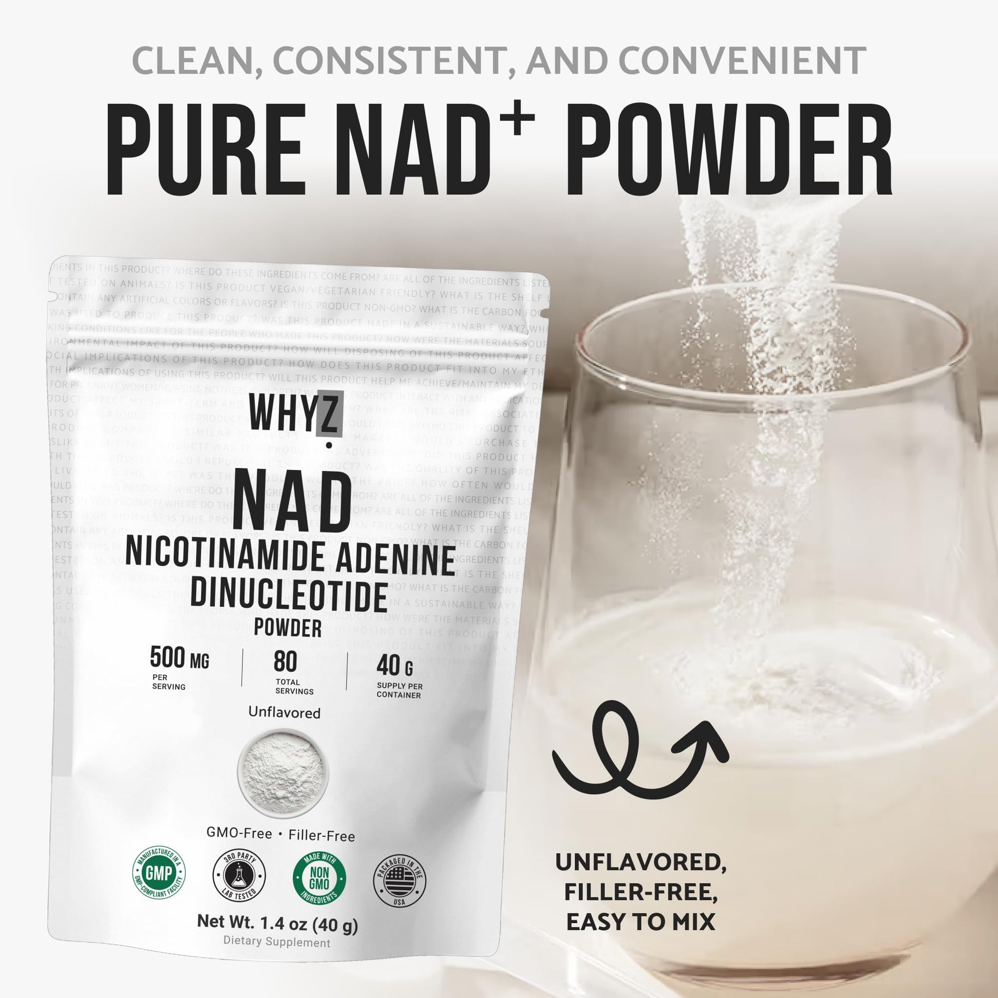 Pure NAD Powder Nicotinamide Adenine Dinucleotide Supplement Unflavored and Gluten-Free Premium Pure NAD Powder for Daily Wellness and Nutrition Support, 40g - Maple Wellness Supplements