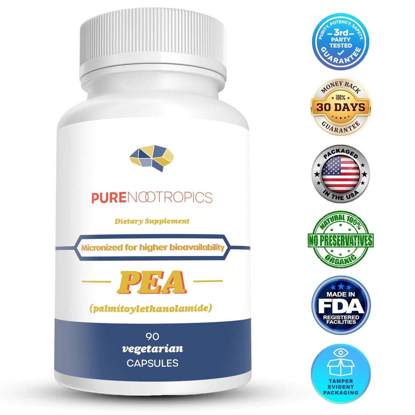 Pure Nootropics - Palmitoylethanolamide (Micronized Pea) 400 mg Capsules | 90 Veg Caps Value Pack | Supports Relief from Occasional Discomfort | Supports Immune System - Maple Wellness Supplements
