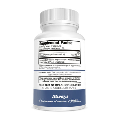 Pure Nootropics - Palmitoylethanolamide (Micronized Pea) 400 mg Capsules | 90 Veg Caps Value Pack | Supports Relief from Occasional Discomfort | Supports Immune System - Maple Wellness Supplements