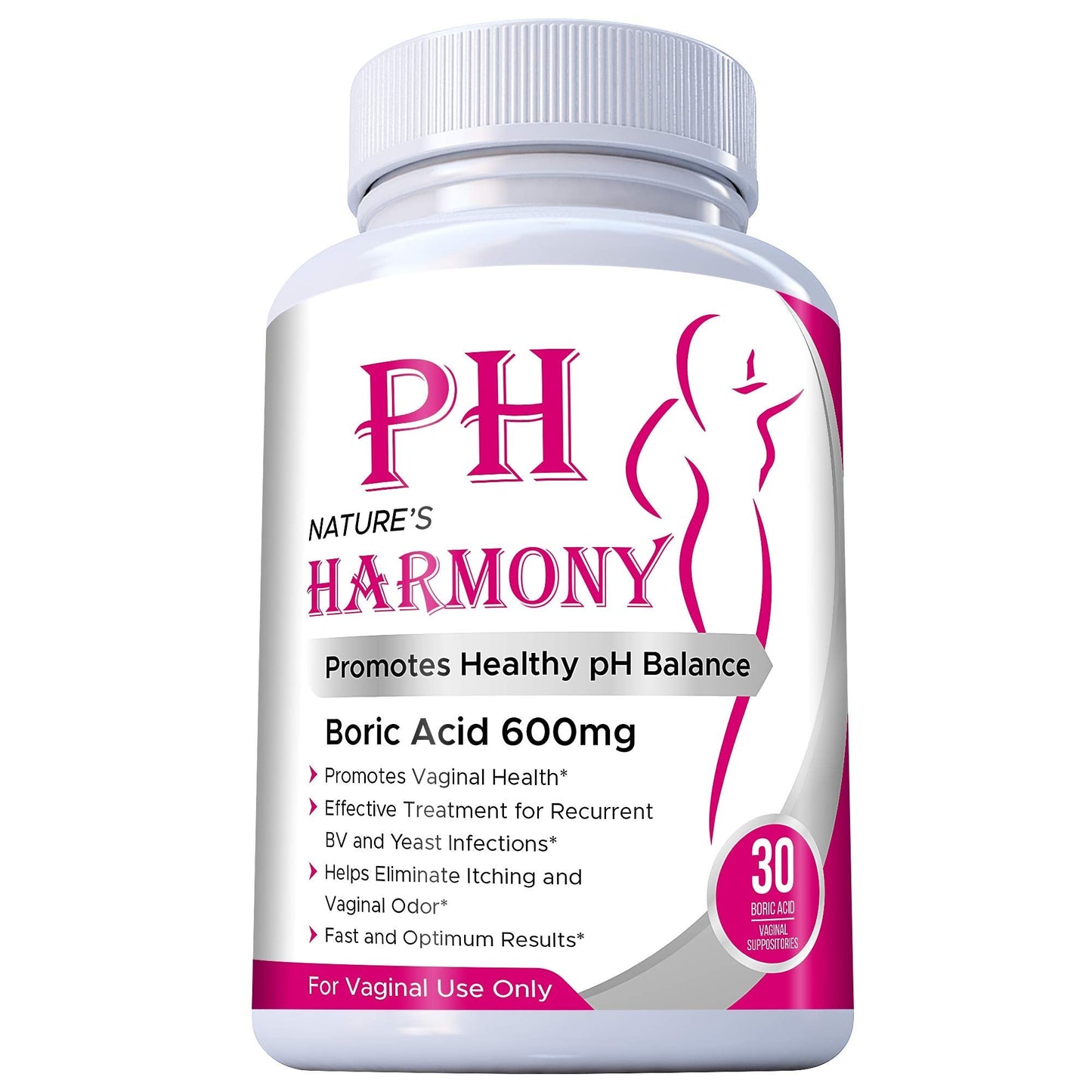 PURE PLANT HOME Boric Acid Suppositories Nature's Harmony 30 Count 600 mg 100% Pure Made in USA - Maple Wellness Supplements