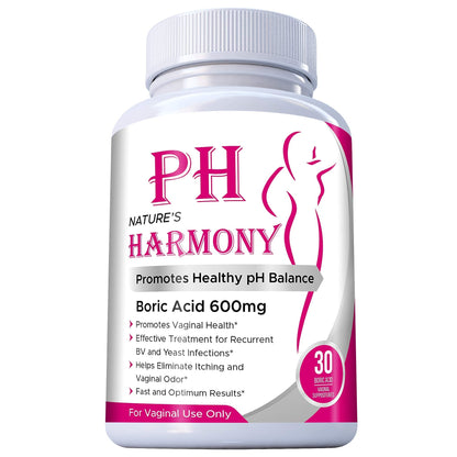 PURE PLANT HOME Boric Acid Suppositories Nature's Harmony 30 Count 600 mg 100% Pure Made in USA - Maple Wellness Supplements