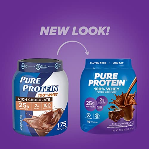 Pure Protein 100% Whey Protein Powder, Rich Chocolate, 25 g Protein, 1.75 lb - Maple Wellness Supplements