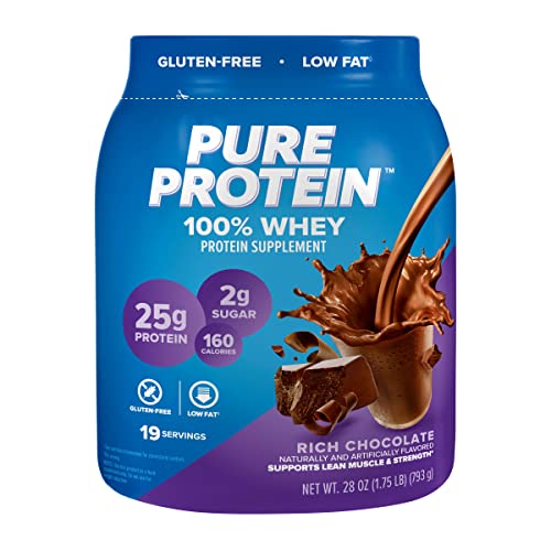 Pure Protein 100% Whey Protein Powder, Rich Chocolate, 25 g Protein, 1.75 lb - Maple Wellness Supplements