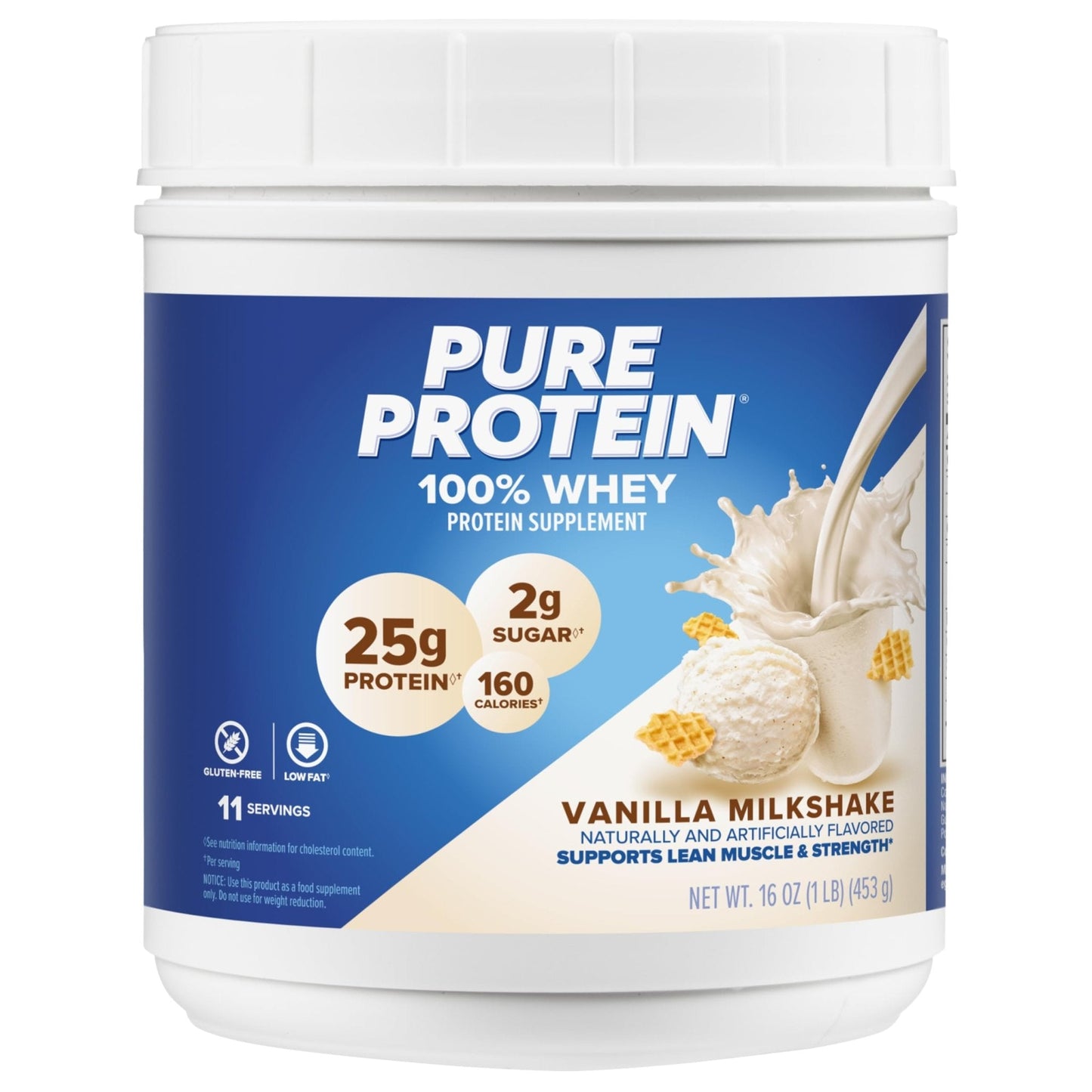 Pure Protein Powder, Whey, High Protein, Low Sugar, Gluten Free, Vanilla Cream, 1 lb - Maple Wellness Supplements