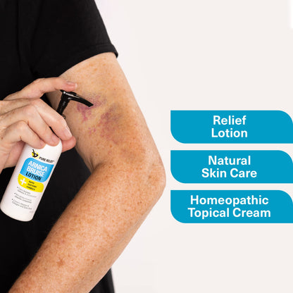 Pure Relief Arnica Bruise Relief Lotion for Bruising, Swelling, & Discoloration On Skin, Natural Skin Care Arnica Bruise Homeopathic Topical Bruise Cream W/Aloe Vera & Collagen, 4 Fl Oz (Pack of 3) - Maple Wellness Supplements