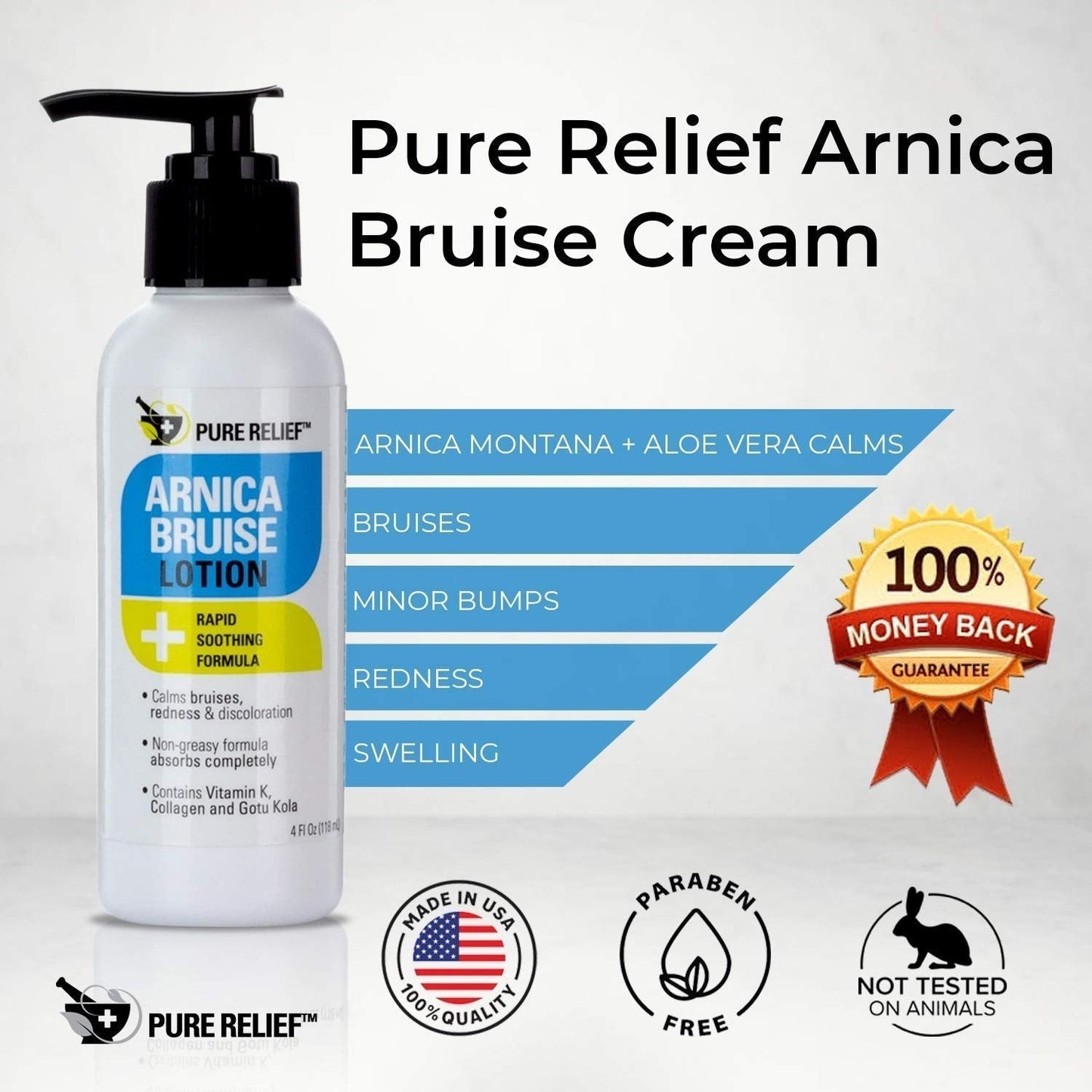 Pure Relief Arnica Bruise Relief Lotion for Bruising, Swelling, & Discoloration On Skin, Natural Skin Care Arnica Bruise Homeopathic Topical Bruise Cream W/Aloe Vera & Collagen, 4 Fl Oz (Pack of 3) - Maple Wellness Supplements